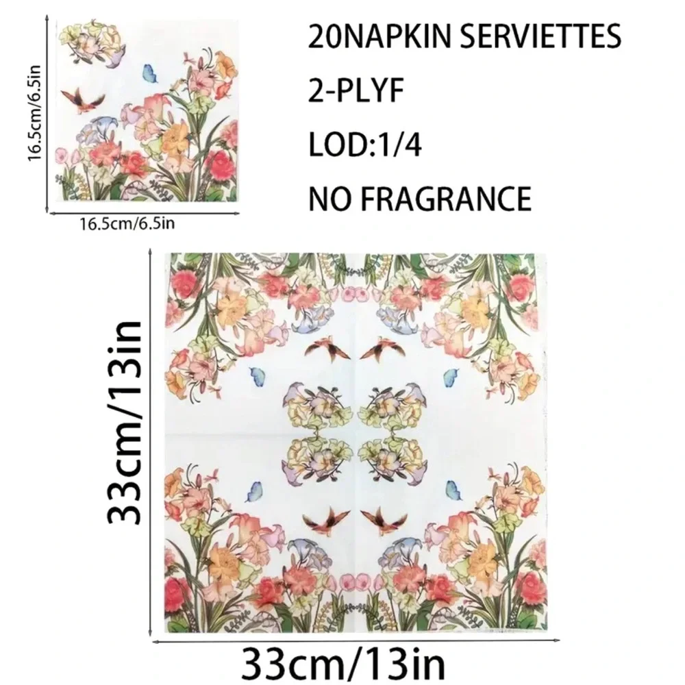 Floral and Butterfly Pastel Luncheon Napkins, 20 ct